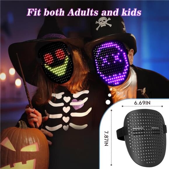 Kids and Adults Led Mask Halloween Costume Face Transforming Light up Mask